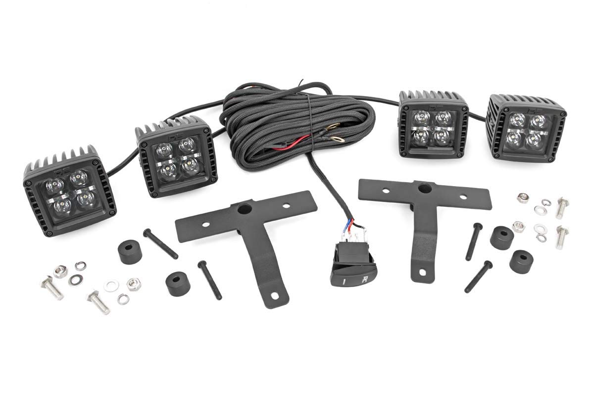 Quad LED Light Pod Kit Rough Country w/Amber DRL for 18-24 Jeep JL/JT - 70823