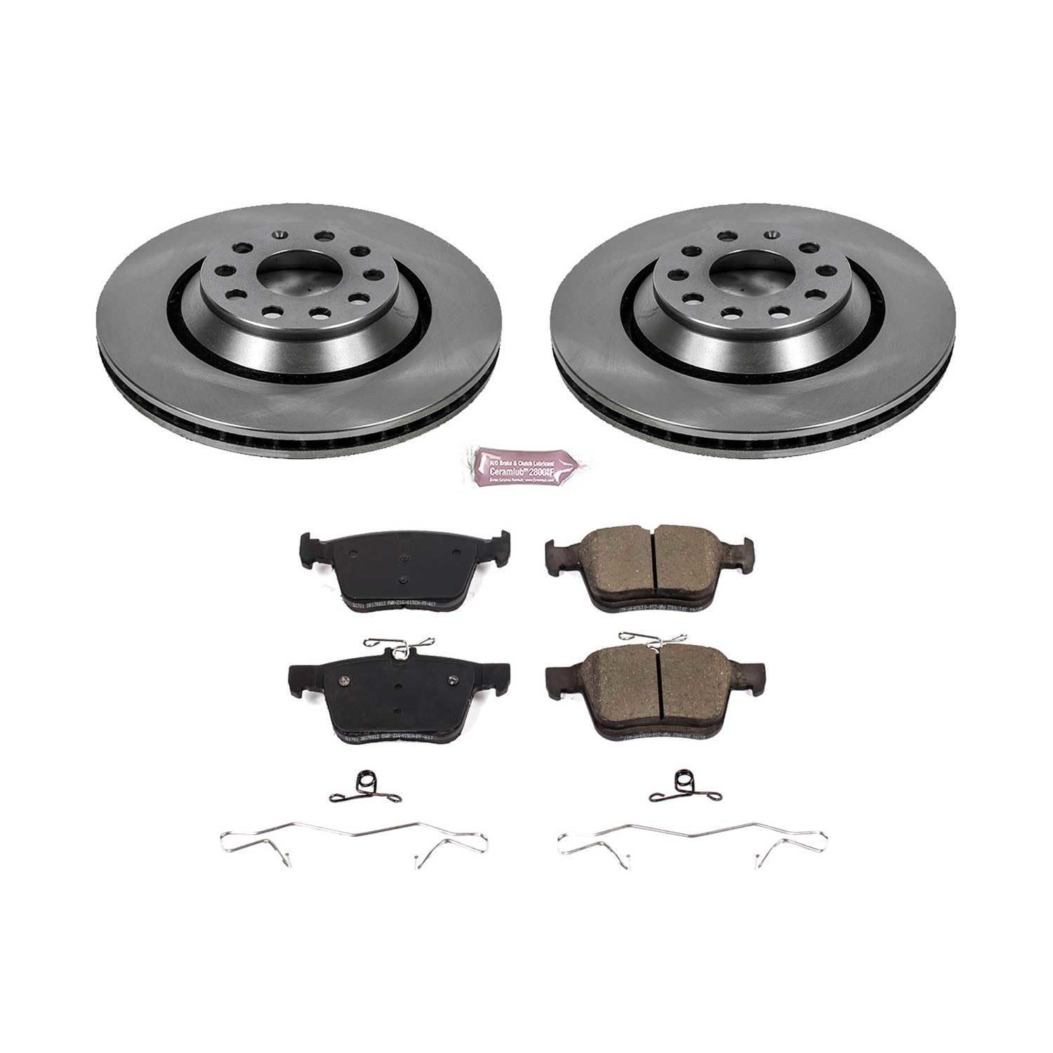 Power Stop KOE7084 Rear Brake Kit-OE Brake Rotors & Ceramic Brake Pads For A3 Quattro, Q3, RS3, S3, TT RS Quattro, TTS Quattro, Arteon, Atlas, Atlas Cross Sp, Golf R [Model Specific]