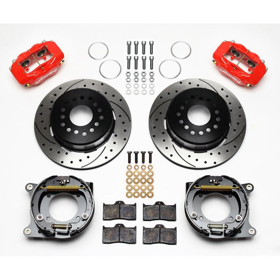 WILWOOD 140-11348-DR Park Brake Kit FDL P/S, Drill-Red 55-57 Chevy 2.34" Offset