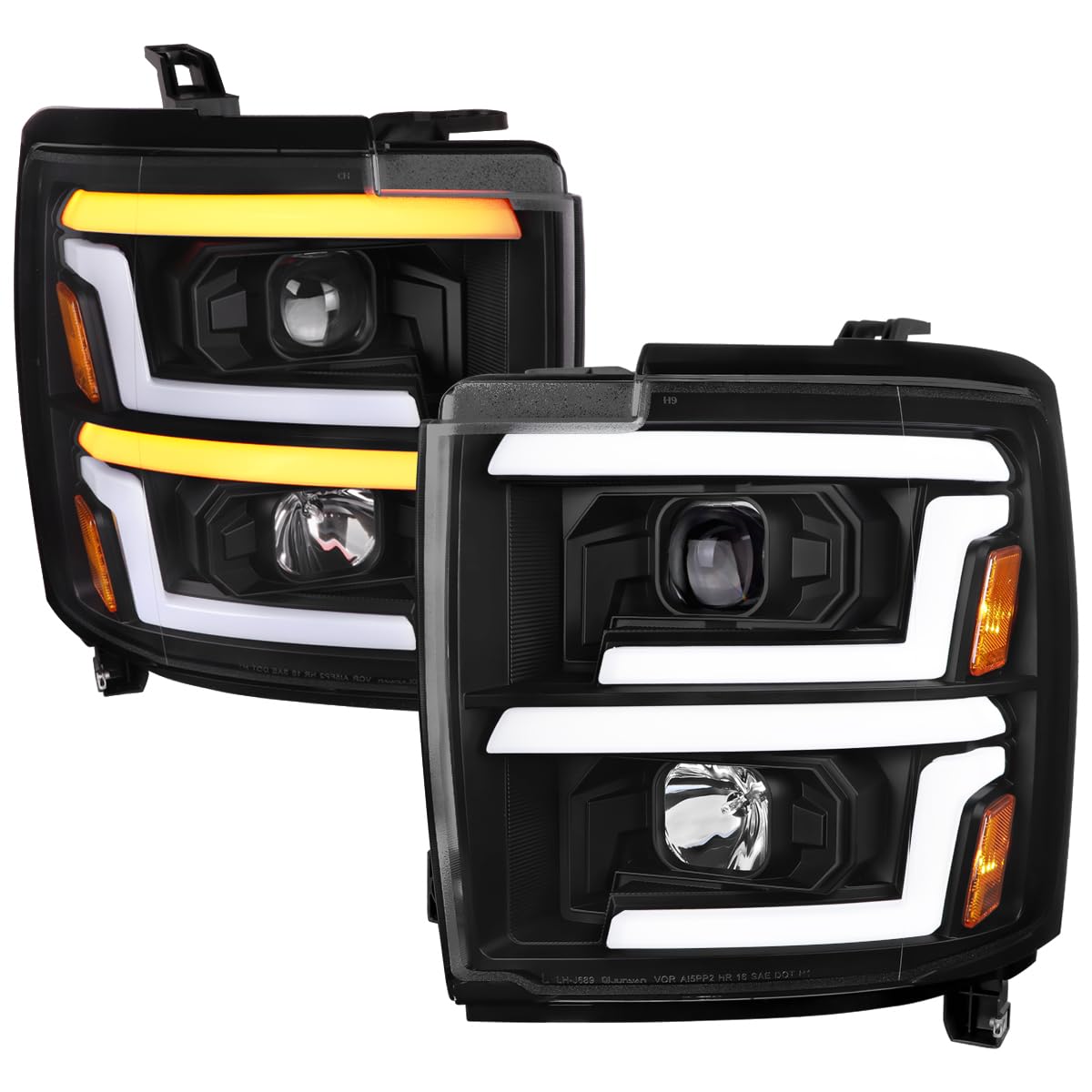 Black Projector Headlights SPEC-D TUNING w/Sequential Switchback LED Signal Lamps Compatible with 2015-2019 Chevy Silverado 2500HD 3500HD