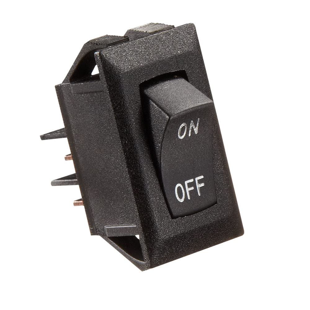 Rocker Switch RV Designer S269, 10 Amp, On / Off, SPST, Black w/ Silver Text, DC Electrical