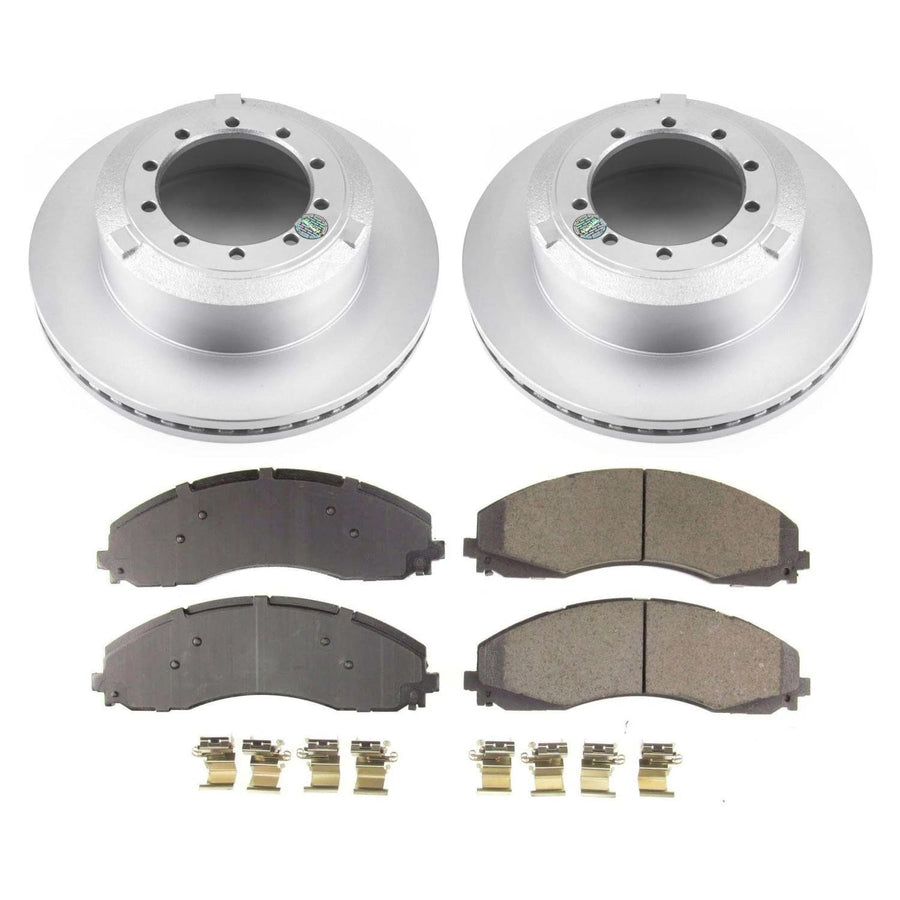 Power Stop Z17 Rear Coated Rotor Brake Kit-Coated Rotors and Ceramic Brake Pads For Ford F-450 Super Duty, Ford F-550 Super Duty, Ford F-600 Super Duty [Model Specific]
