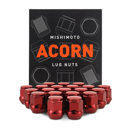 M12x1.5 Steel Lug Nuts, Mishimoto, Acorn Seat, 20pc Set, Red
