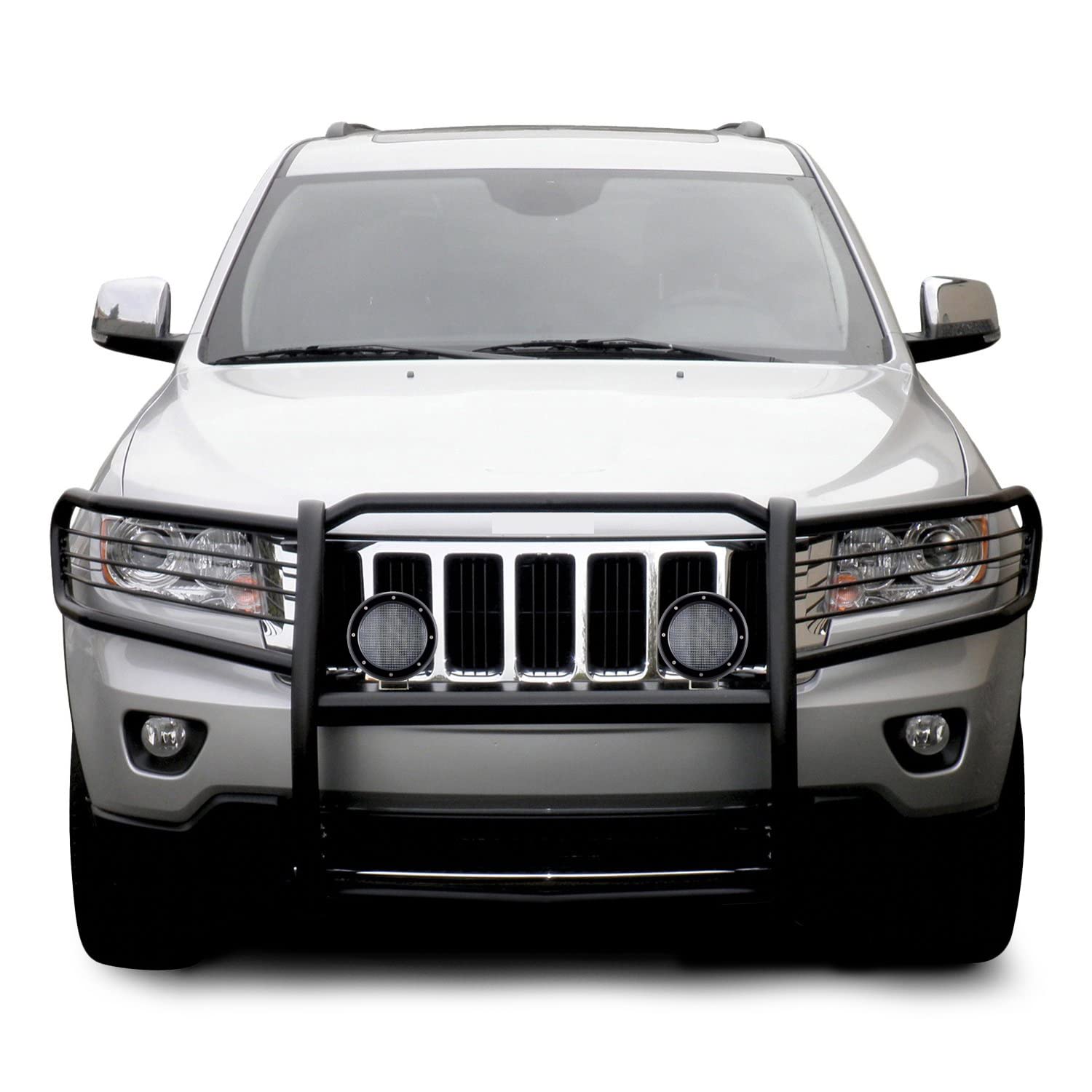Grille Brush Black Horse Bumper Guard Modular Come with Pair of 5.3" Dia.LED Lights with Black Trim Rings Compatible with 2011-2021 Jeep Grand Cherokee-17A080202MA-PLFB