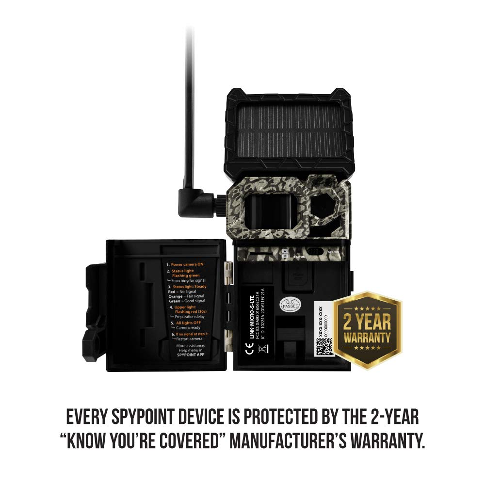 SPYPOINT Trail Camera Link-Micro-S-LTE Cellular Solar Panel 10MP Photos Night Vision 4 LED Infrared Flash 80'Detection Flash Range 0.4second Trigger Speed Game Cell Cameras for Hunting-For USA only