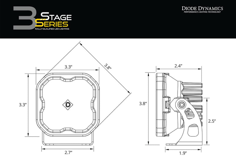 SS3 Diode Dynamics Universal 2 Inch Roll Bar Bumper Light Kit, Yellow Combo Sport