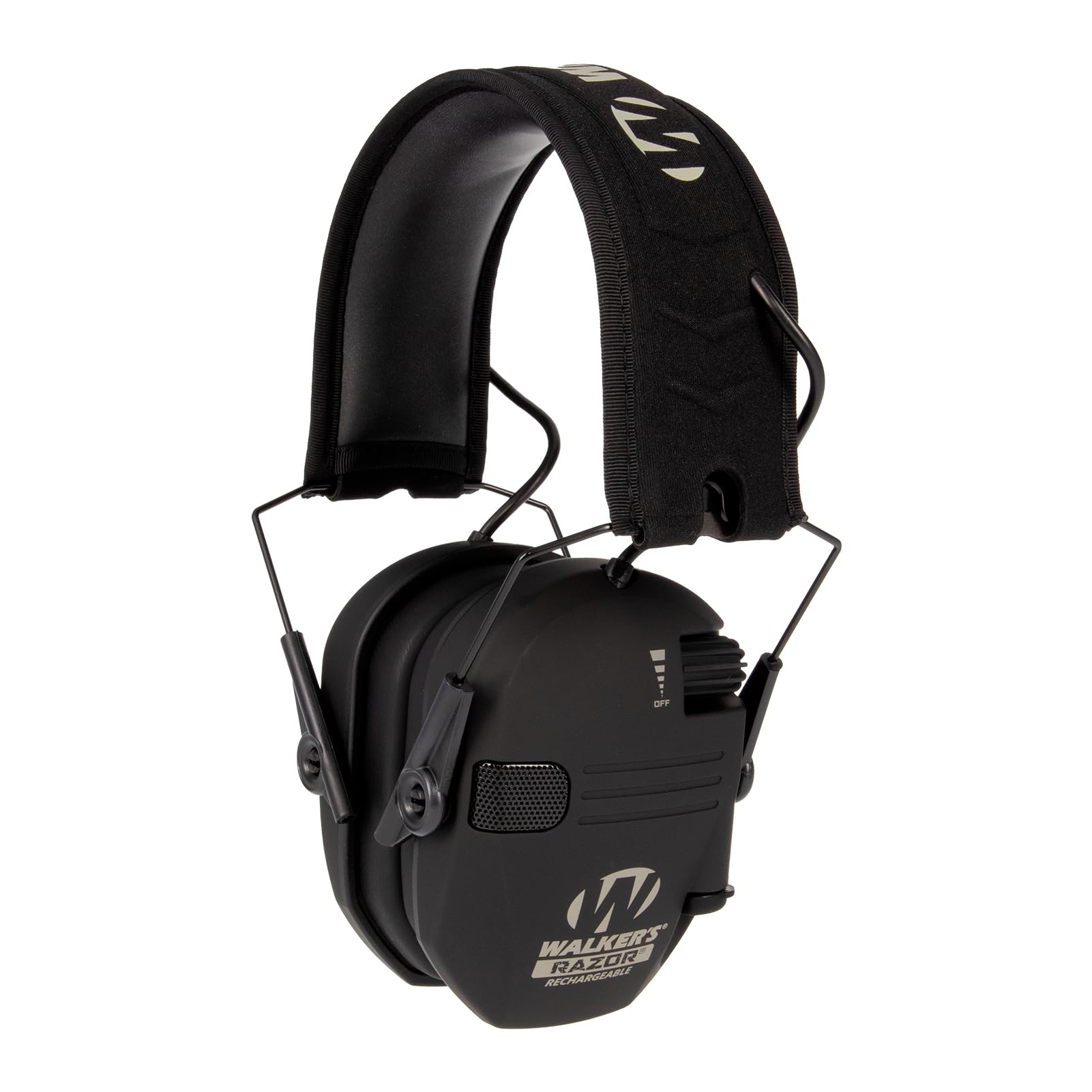 WALKER'S Razor Electronic Muff Rechargeable - HD Speakers 21dB NRR Compact Collapsible Hunting Shooting Hearing Protection Earmuffs, USB Charging Cable Included, Black