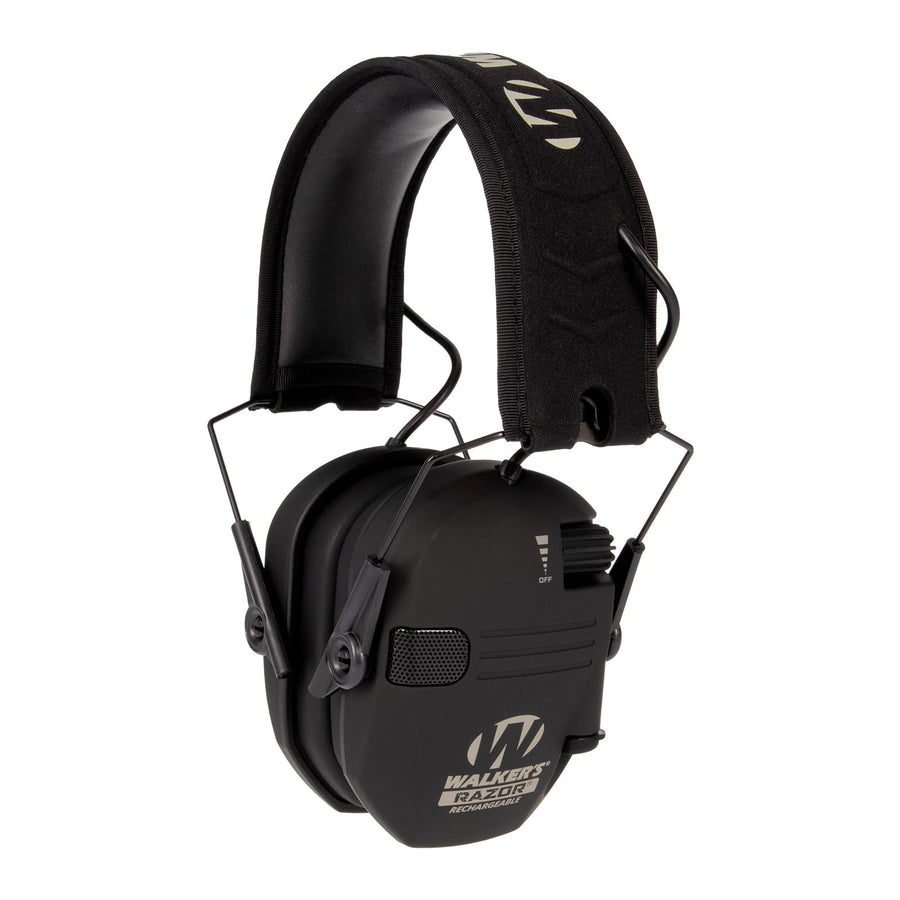 WALKER'S Razor Electronic Muff Rechargeable - HD Speakers 21dB NRR Compact Collapsible Hunting Shooting Hearing Protection Earmuffs, USB Charging Cable Included, Black