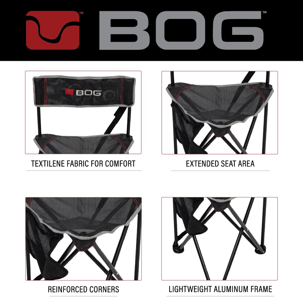 Triple Play BOG Ground Blind Chair with Rugged Construction, Aluminum Frame, Extended Seat Area, Quiet Setup, Breathable Textilene Fabric, Collapsible, and Carry Bag for Hunting, Shooting, and Outdoor