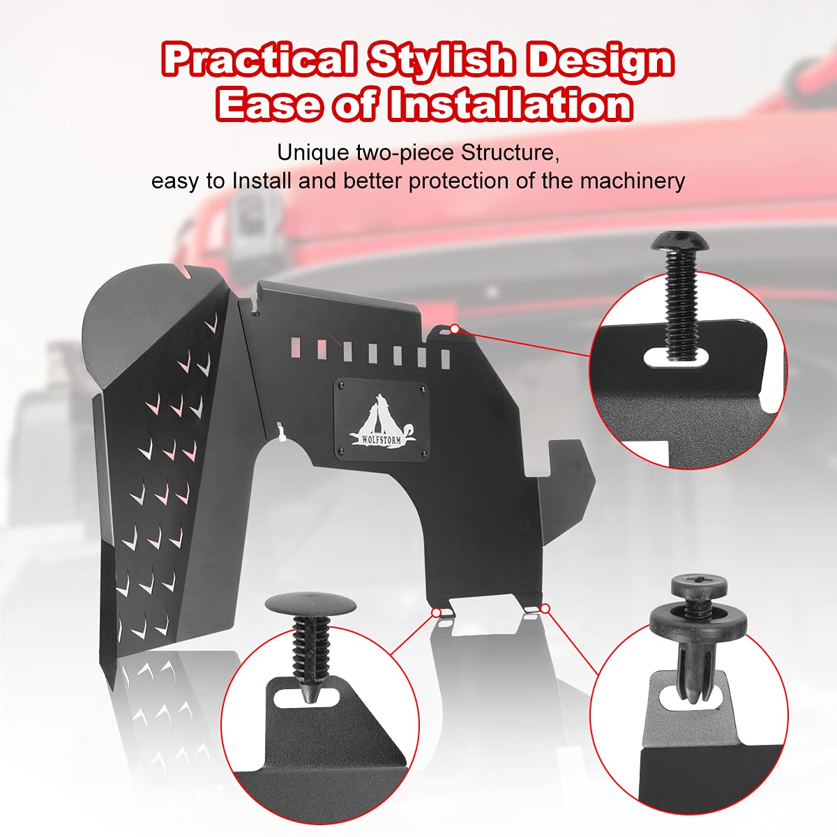 WOLFSTORM Inner Fender Liners Front Kit for 2019 2020 2021 2022 2023 Jeep Gladiator, Front Fender Flares Liner for Gladiator 1 Pair, Black Rust Proof Coat, Passenger and Driver Side (Front)