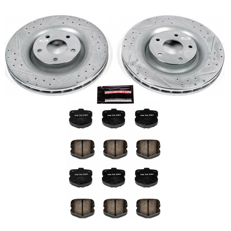 Power Stop K1444 Z23 Carbon Fiber Brake Pads with Drilled & Slotted Brake Rotors Kit For Chevrolet Corvette 2006-2013 [Model Specific]