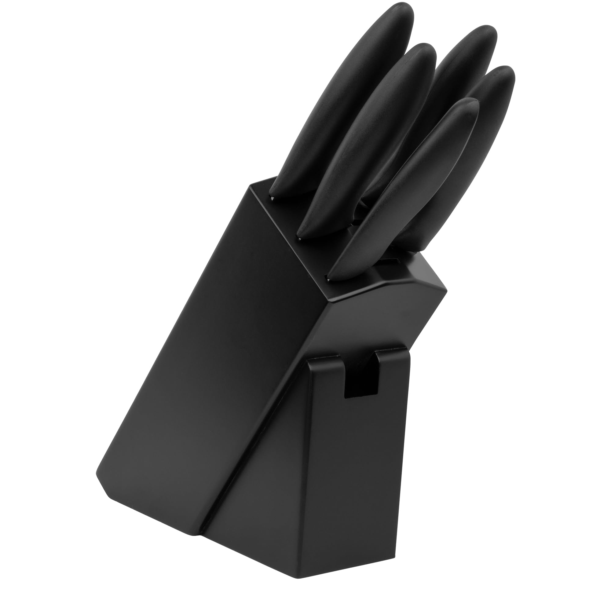 Kershaw Kitchen 6-Piece Knife Block Set - Chef, Bread, Santoku, Utility & Paring Knives with Wood Block, German Stainless Steel Blades, Black Handles