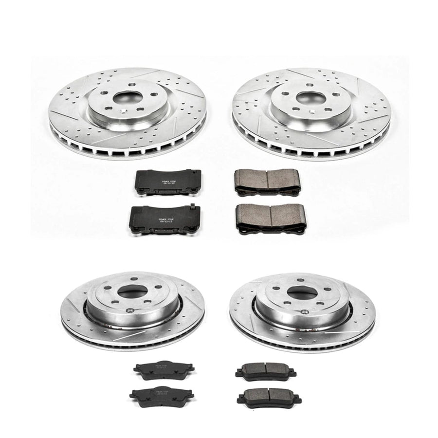 Power Stop K6187 Z23 Carbon Fiber Brake Pads Front and Rear with Drilled & Slotted Brake Rotors Kit For Pontiac G8 2009 [Model Specific]