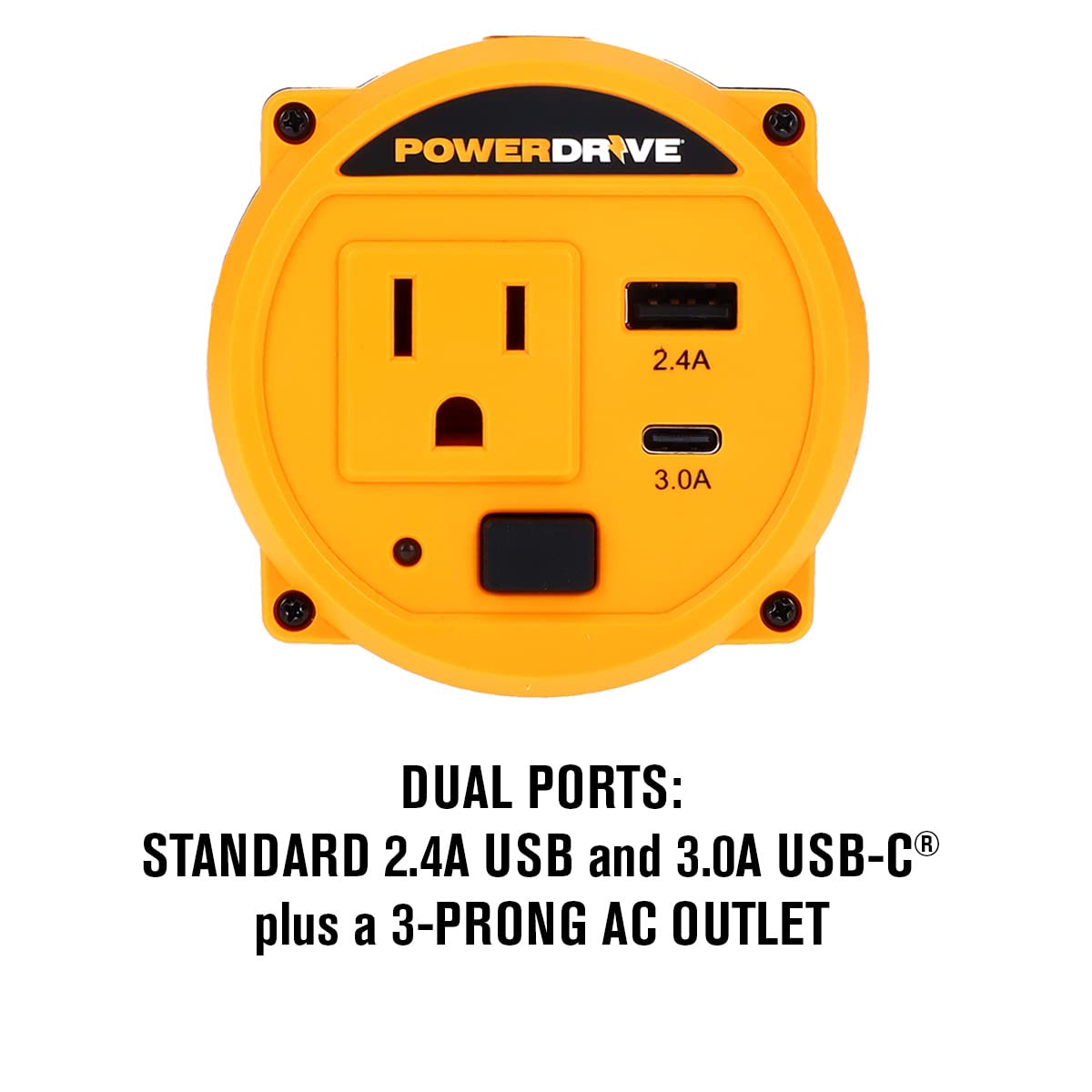 PowerDrive 120 Watt PWD120C Inverter for Cup Holders 12-Volt DC to 110v AC with Outlet and 2 Ports