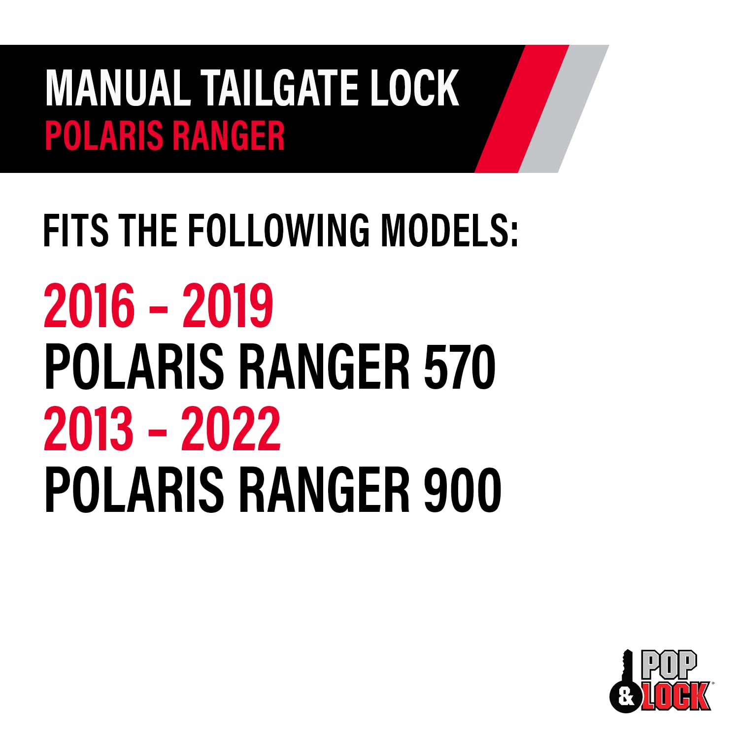 UTV Manual Tailgate Lock – POP & LOCK for Polaris Ranger 570, Fits 2016 to 2019 (Black, PL7409)