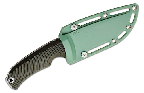 Tellus FX SOG Full-Sized Fixed Blade Knife 4.2" Full-Tang CRYO 440C Steel Blade GRN Handle UMS Compatible Sheath, Olive Drab