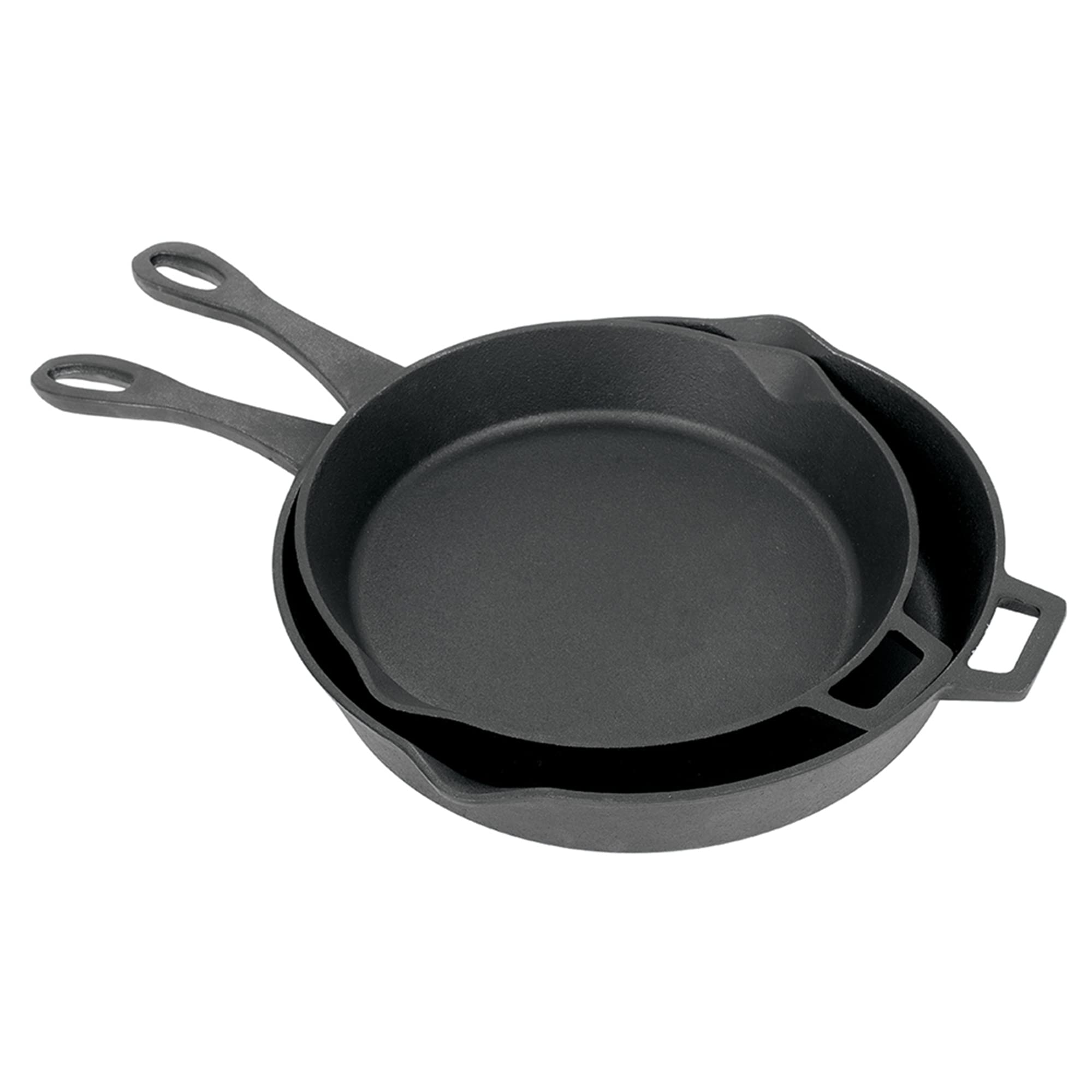 Bayou Classic 7453 Cast Iron Skillet Set 12-in and 14-in Features Pour Spouts Perfect For Breakfast Pan Frying Sautéing and Baking