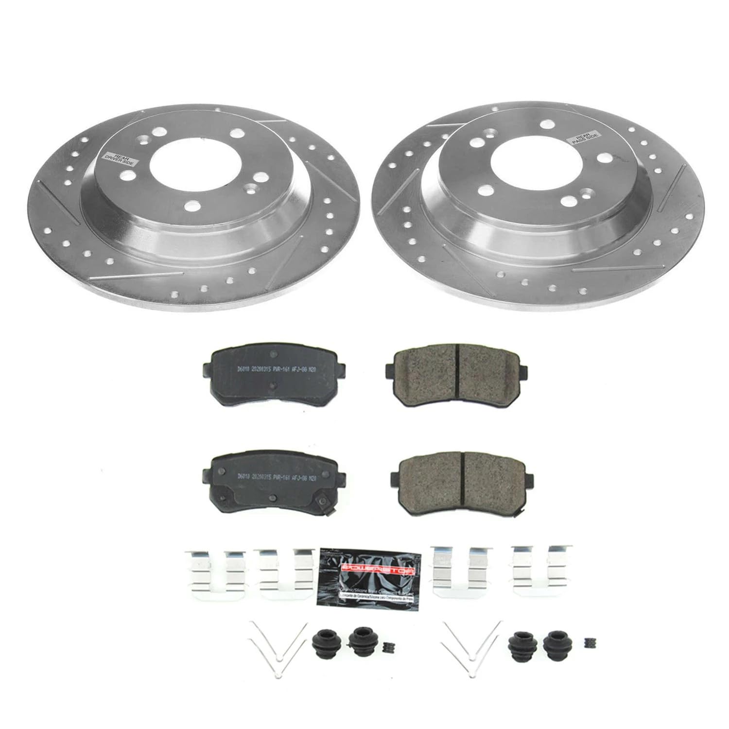 Z23 Power Stop K8307 Rear Brake Kit-Drilled/Slotted Brake Rotors & Carbon Ceramic Brake Pads For Hyundai Kona 2018-2022 [Model Specific]
