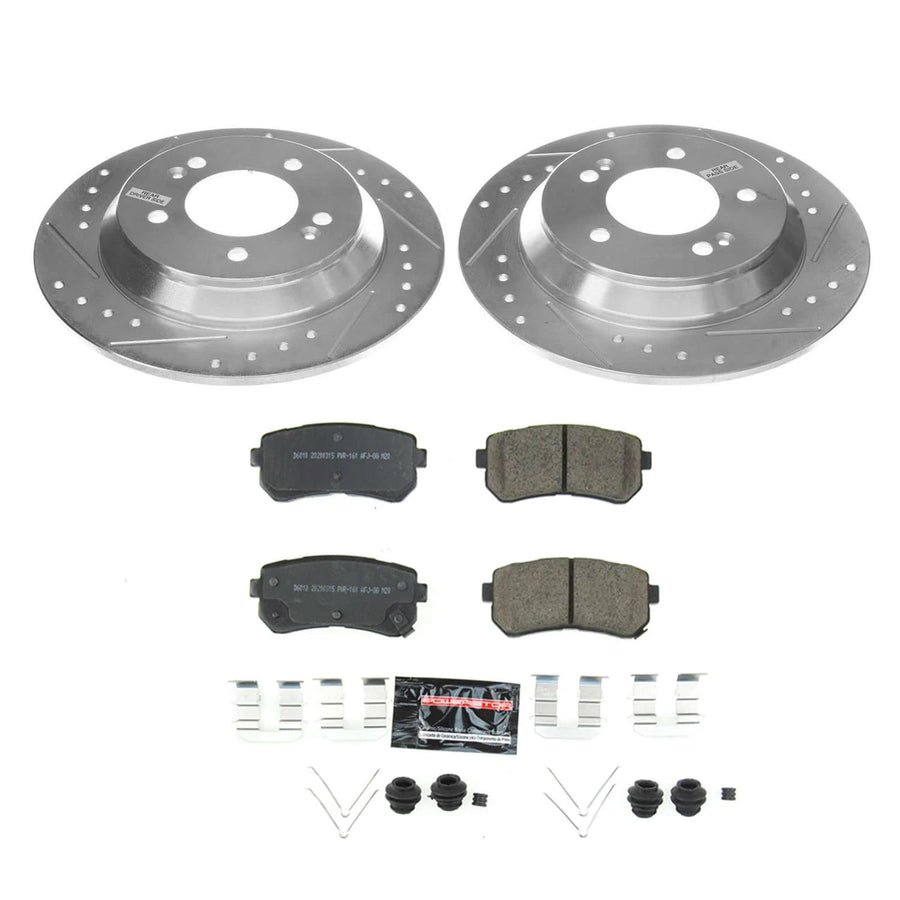 Z23 Power Stop K8307 Rear Brake Kit-Drilled/Slotted Brake Rotors & Carbon Ceramic Brake Pads For Hyundai Kona 2018-2022 [Model Specific]