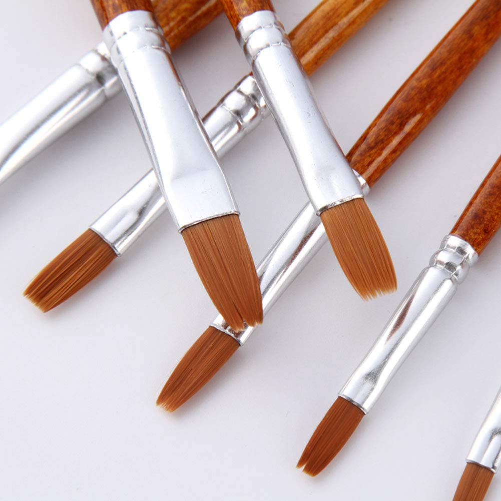 12pcs Paint Brush Oil Painting Set Watercolor Acrylic Wood Handles Art Supplies Reusable Nylon Fine Pointed Flat Drawing