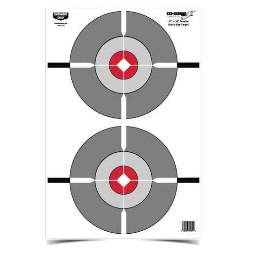 12" x 18" Birchwood Casey Eze-Scorer Double Bull's-Eye Shoot-Up Brilliant White Paper Targets for Indoor and Outdoor Use, 10 Targets