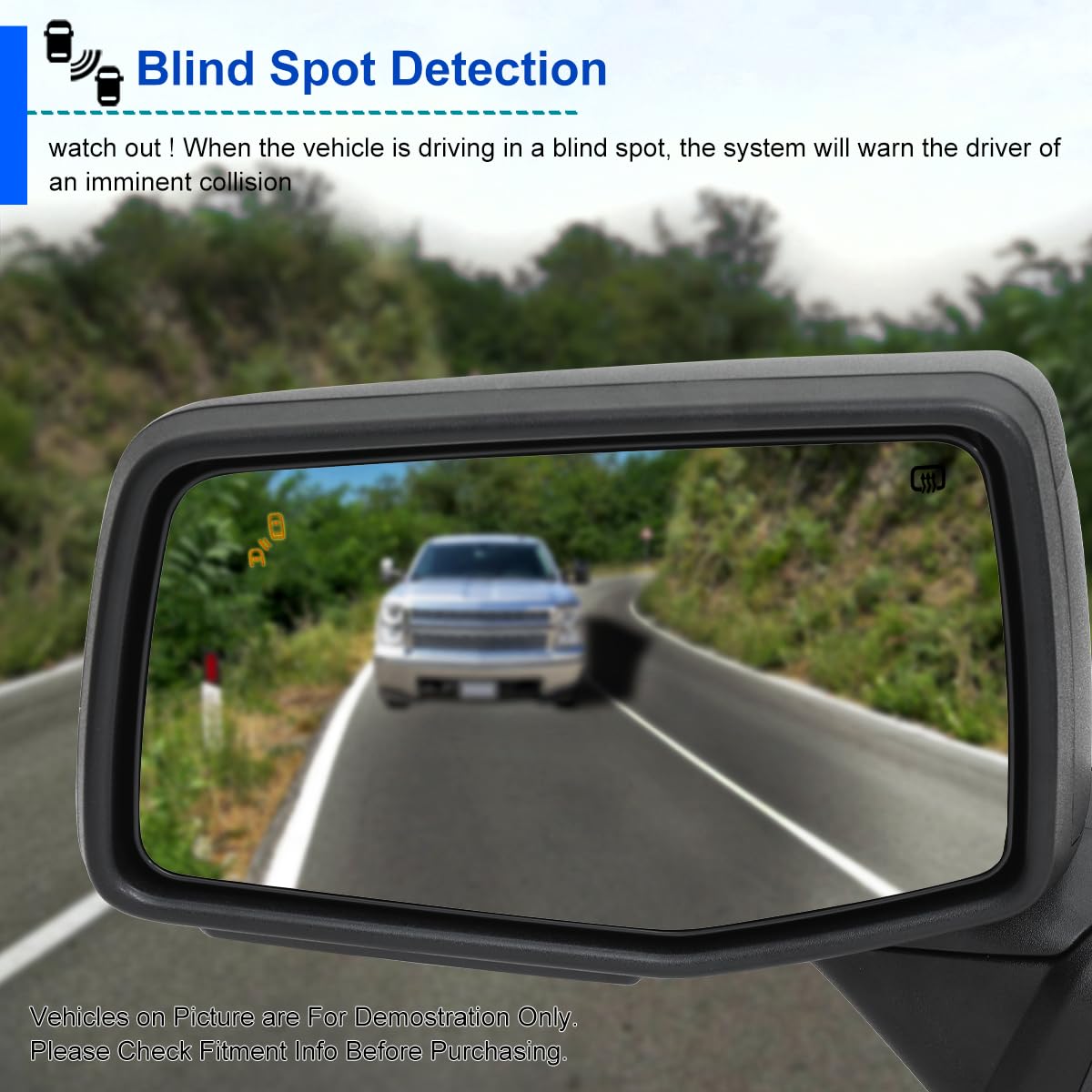 Spec-D Tuning Black Left Driver Side Power Heated Manual Adjust Side Mirror w/Blind Spot + Temp Sensor Compatible with 2019-2025 Chevy Silverado 1500