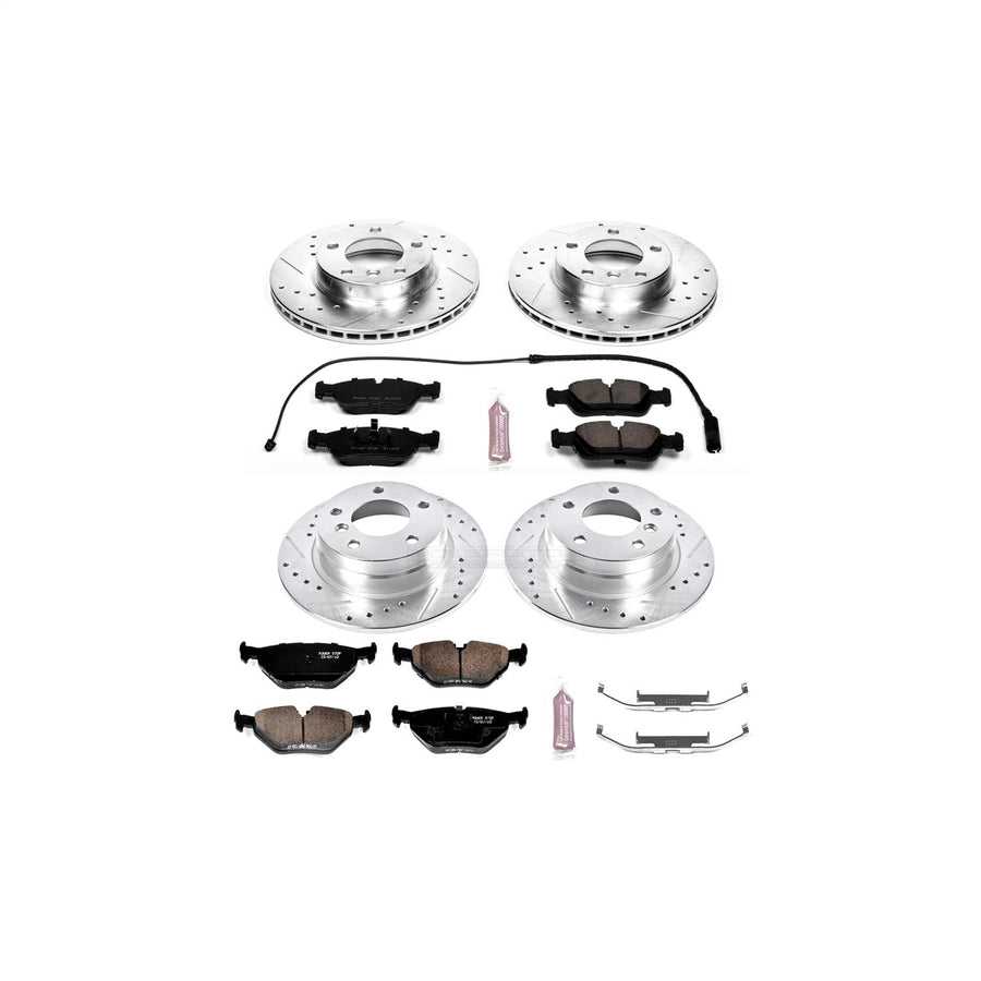 Power Stop K498 Z23 Carbon Fiber Brake Pads with Front and Rear Drilled & Slotted Brake Rotors Kit