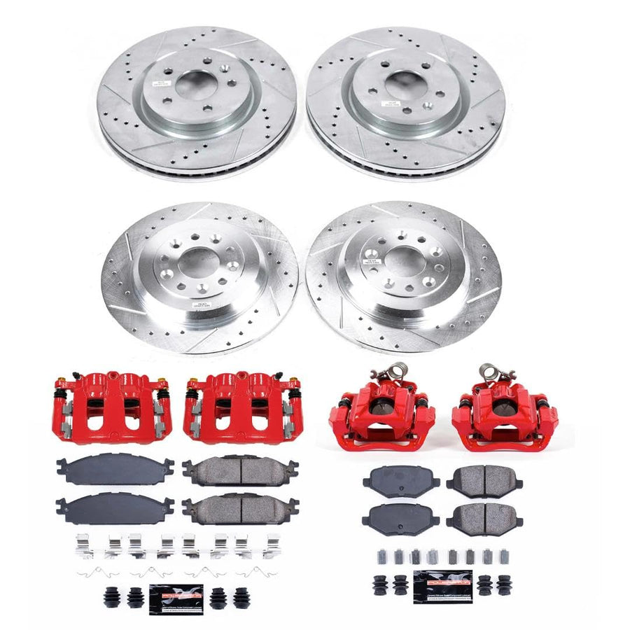 Power Stop KC8971 Front and Rear Z23 Daily Driver Brake Pad and Rotor Kit with Red Powder Coated Calipers For Lincoln MKT 2011-2019 [Model Specific]