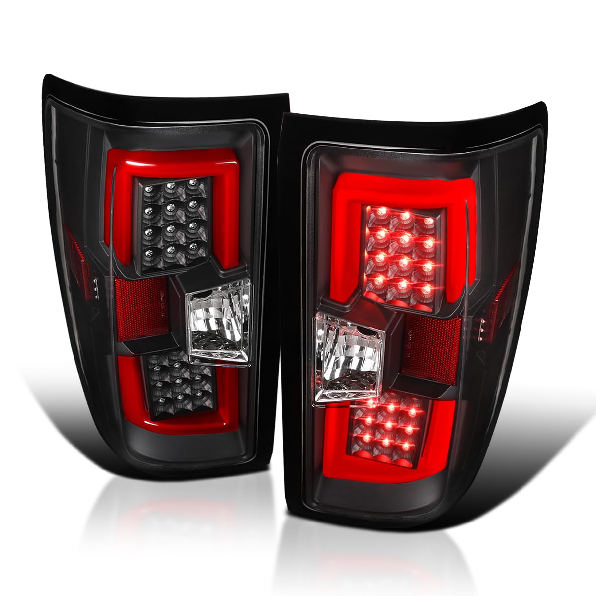 Spec-D Tuning Clear Lens Black Housing Red LED Bar Tail Lights Compatible with 2014-2018 Chevy Silverado 1500, 2015-2019 Chevy Silverado 2500HD/3500HD, Left + Right Pair Assembly