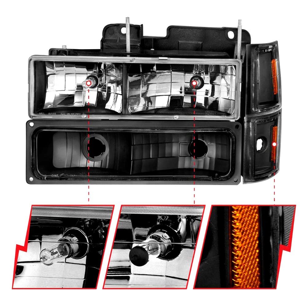 CHEVY BLAZER (FULL SIZE) ANZO USA 94 / CHEVY C/K1500 94-99/2500/3500 94-00 / SUBURBAN 94-99 / TAHOE 95-99 CRYSTAL HEADLIGHTS BLACK W/SIGNAL & SIDE MARKERS AMBER (8PCS)