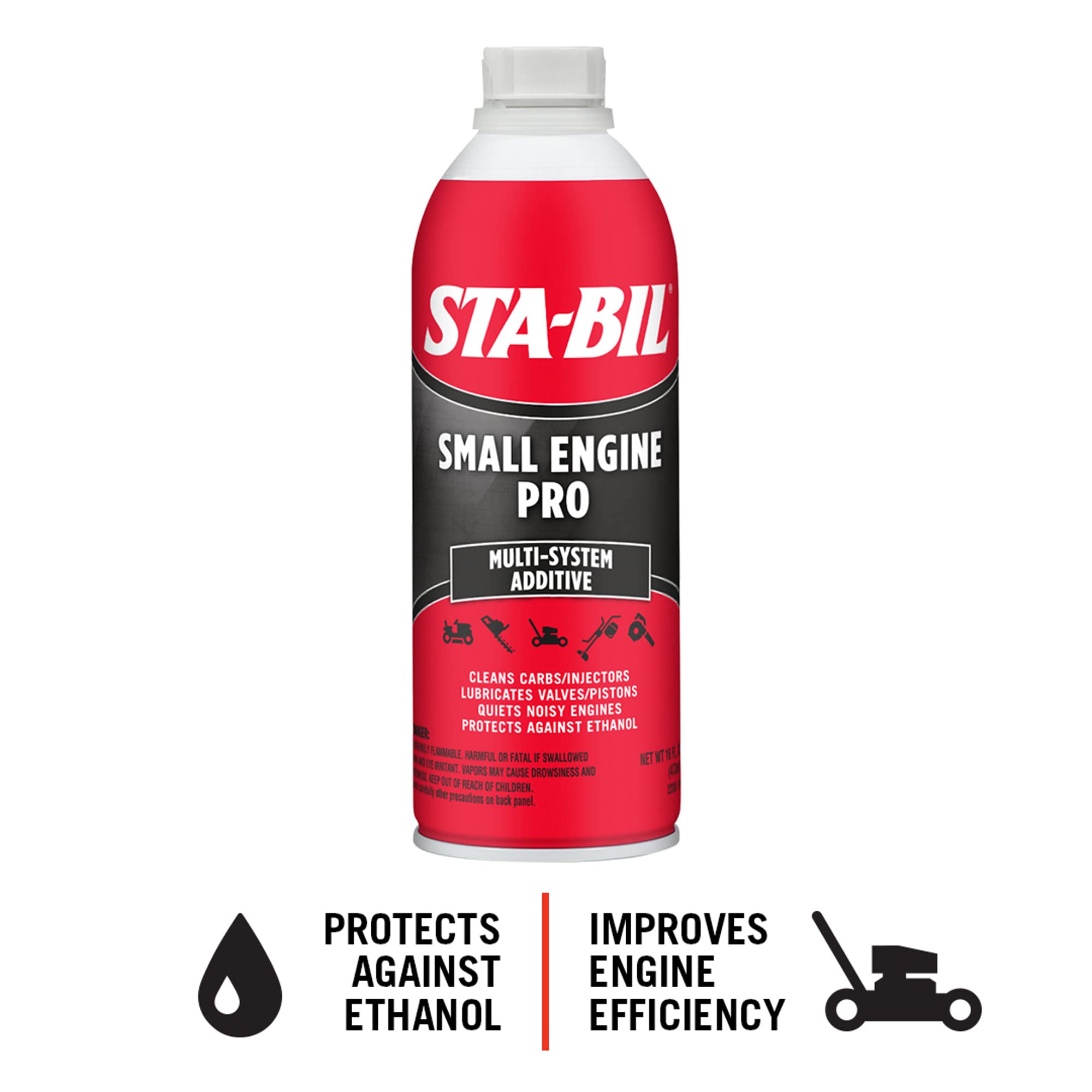 Small Engine Pro STA-BIL Multi-System Additive - Protects Against Ethanol - Cleans Carb And Injectors - Improves Engine Efficiency - Lubricates Valves And Pistons, 16 fl. oz. (22305) , Red