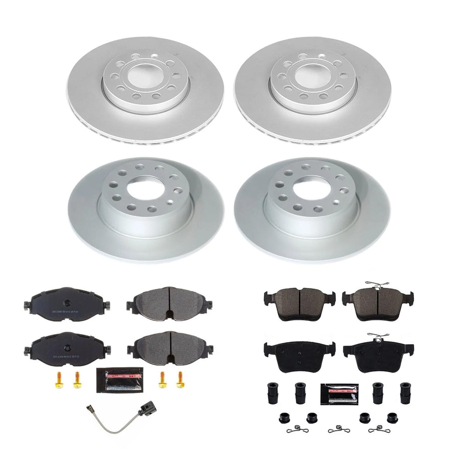 Power Stop Z17 Coated Rotor Kit-CRK8365 Front and Rear Coated Brake Rotors, Ceramic Brake Pads and 1 Front Sensor Wire For Volkswagen Jetta 2019-2022 [Model Specific]