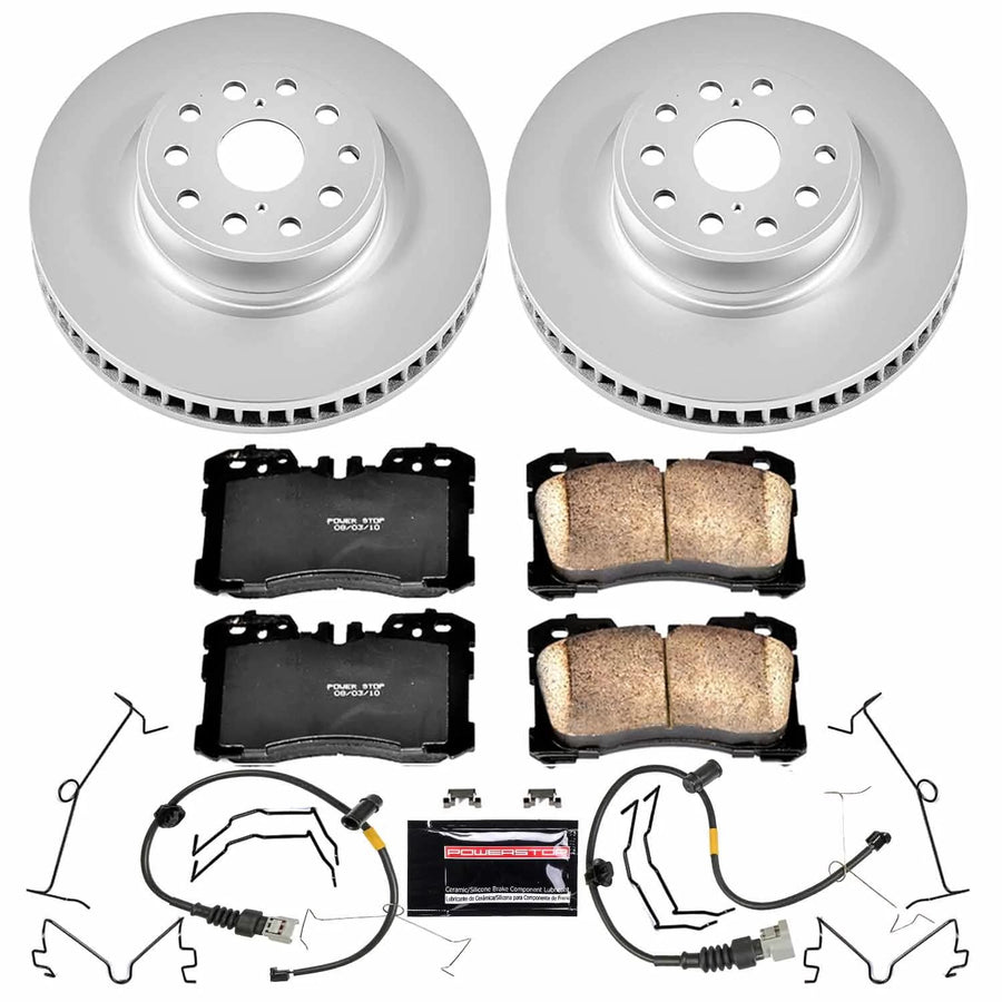 Power Stop Z17 Evolution Geomet Coated Brake Kit and 2 Front Sensor Wires For Lexus LS460 2010-2017 [Model Specific]