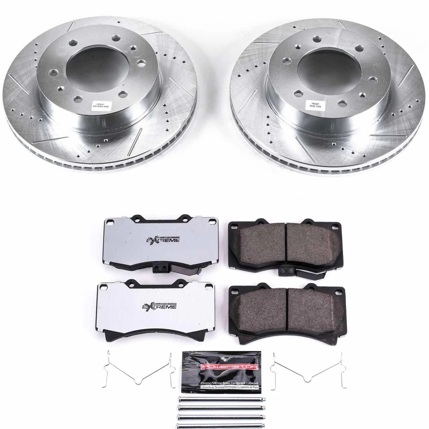 Power Stop Front Brake Kit For 2006 2007 2008 2009 2010 Hummer H3 2009 2010 Hummer H3T - Carbon Fiber Ceramic Brake Pads & Drilled and Slotted Rotors Replacement, K3035-36 Truck & Tow