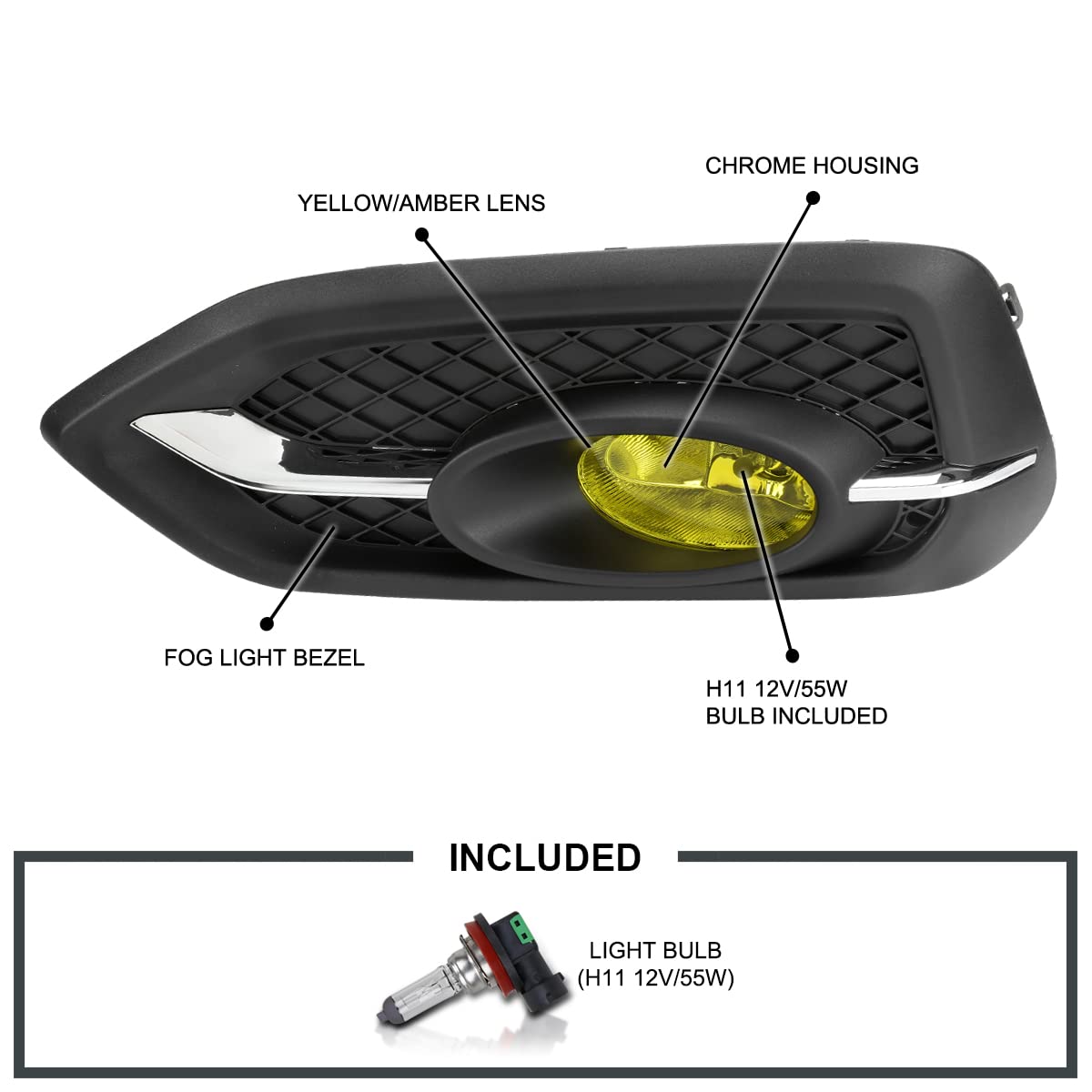 Fog Lights Spec-D Tuning Yellow Compatible with 2014-2015 Honda Civic 2 Door, L+R Pair Assembly