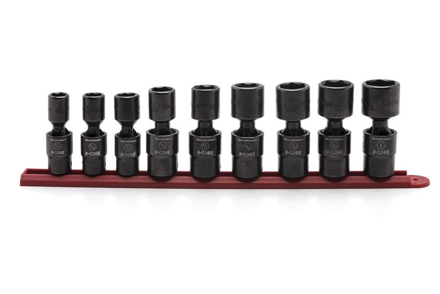 9 Pc. GEARWRENCH 1/2" Drive 6 Point Standard X-Core™ Pinless Universal Impact SAE Socket Set - 84978