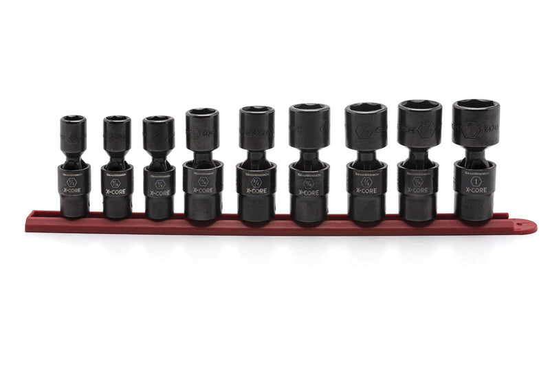 9 Pc. GEARWRENCH 1/2" Drive 6 Point Standard X-Core™ Pinless Universal Impact SAE Socket Set - 84978