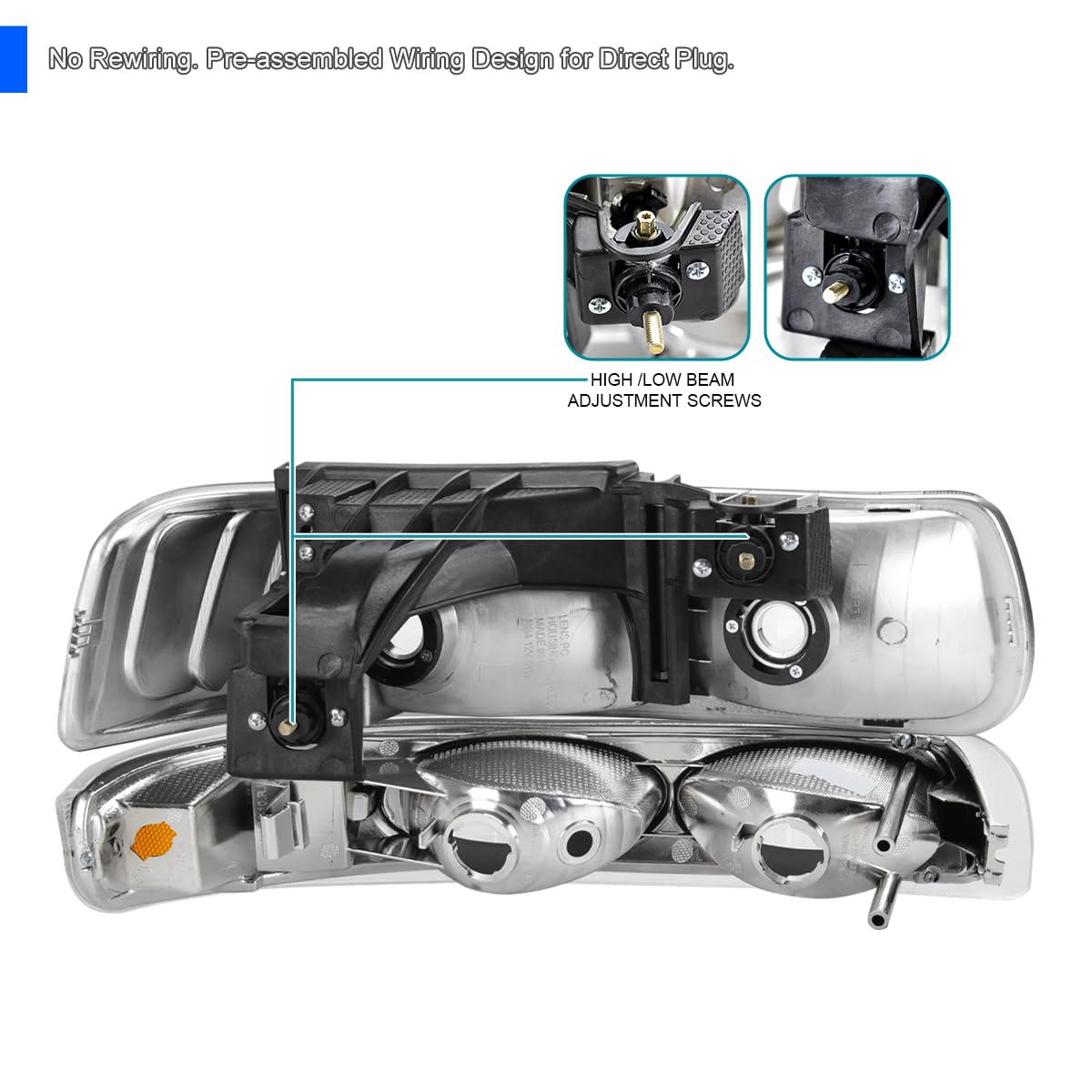 Black Headlights + Bumper Lights SPEC-D TUNING Compatible with 1999-2002 Chevy Silverado 2000-2006 Tahoe Suburban, Left + Right Pair Headlamps Assembly