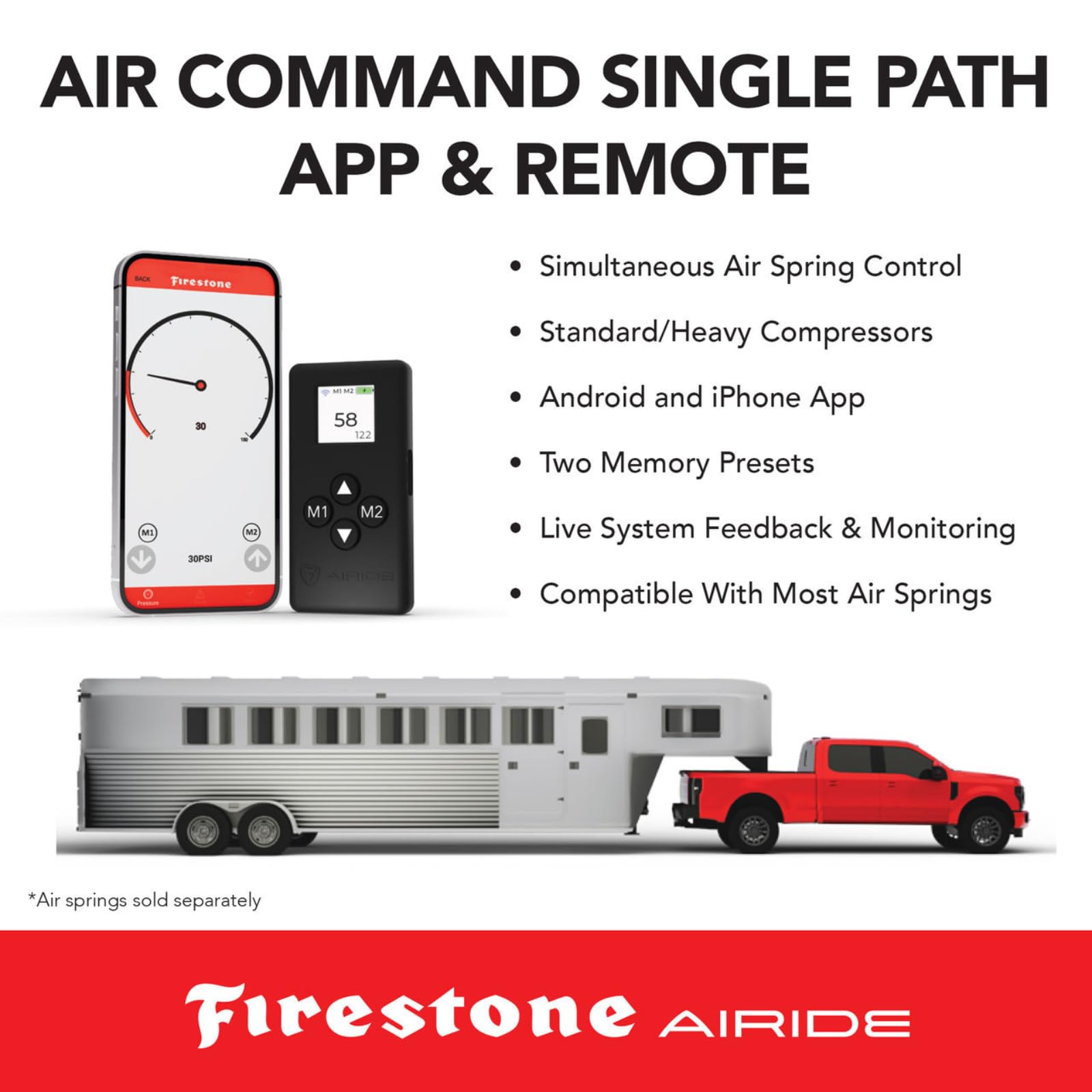 Air Command Firestone 2922 Single Wireless App & Remote Standard Compressor Kit fits Air Helper Springs (1/4" Tubing) | 100 PSI | Single Path | Easy Installation