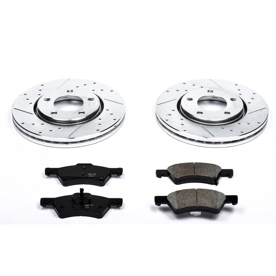 Power Stop K5246 Z23 Carbon Fiber Brake Pads with Drilled & Slotted Brake Rotors Kit For Dodge Caravan 2003-2004 [Model Specific]