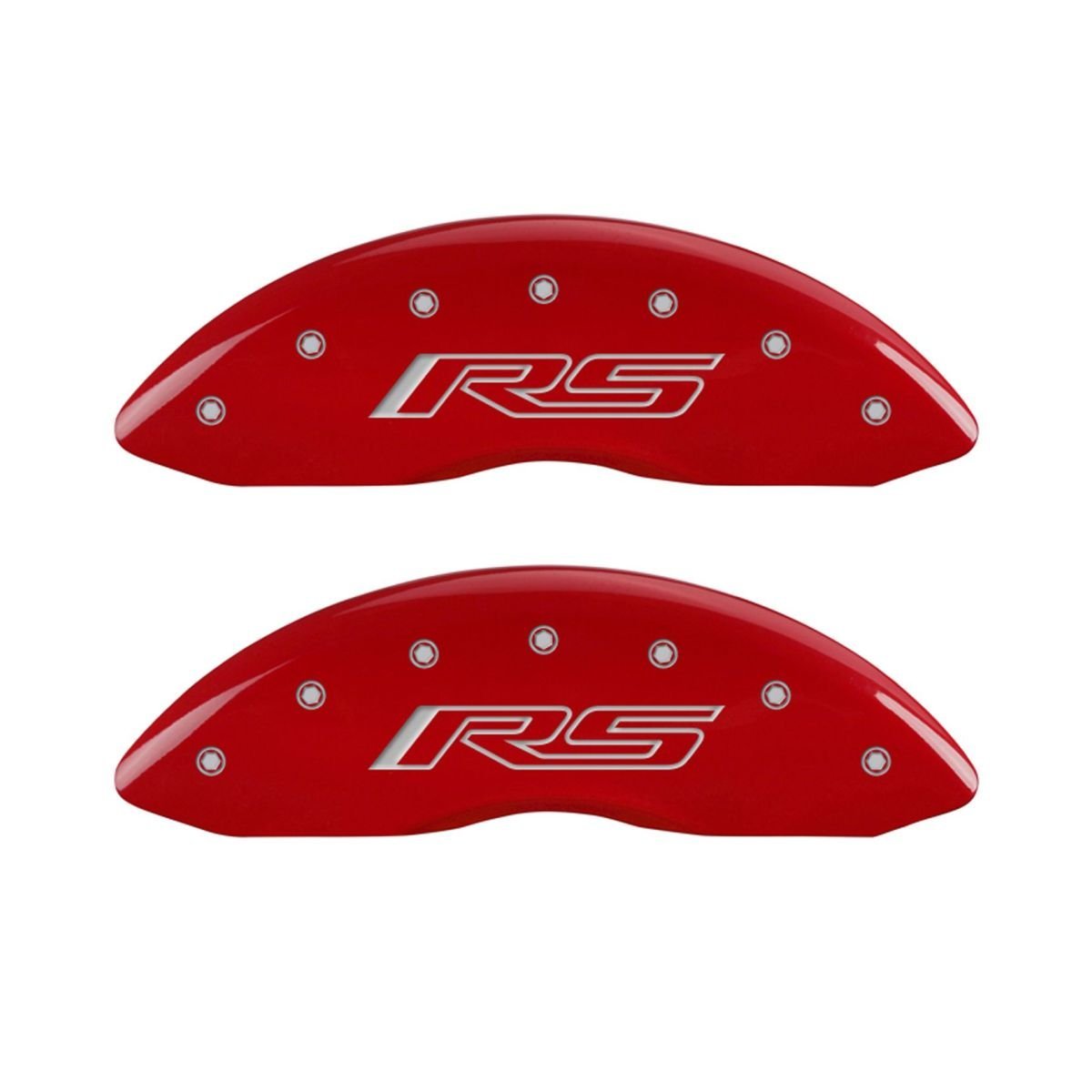 SET OF 4 CALIPER COVERS, FRONT AND REAR: RED, GEN 5/RS, SILVER CHARACTERS