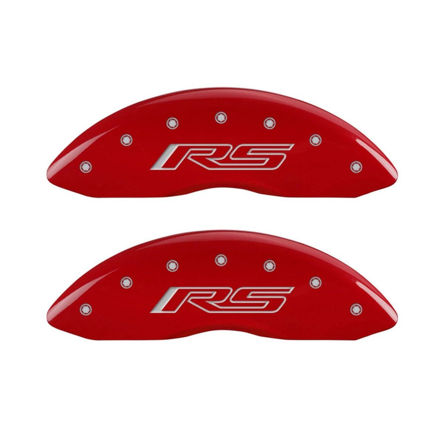 SET OF 4 CALIPER COVERS, FRONT AND REAR: RED, GEN 5/RS, SILVER CHARACTERS