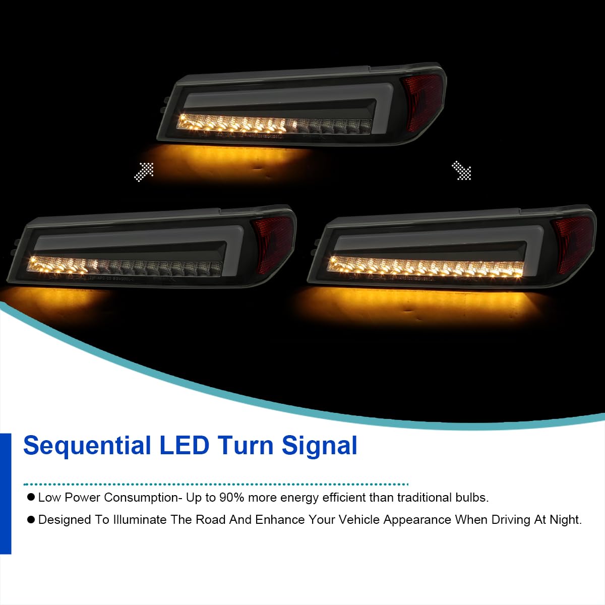 Black Smoke SPEC-D TUNING Full LED Corner Lights with Sequential Turn Signal, Compatible with 2004-2012 Chevy Colorado, Left + Right Pair Headlamps Assembly