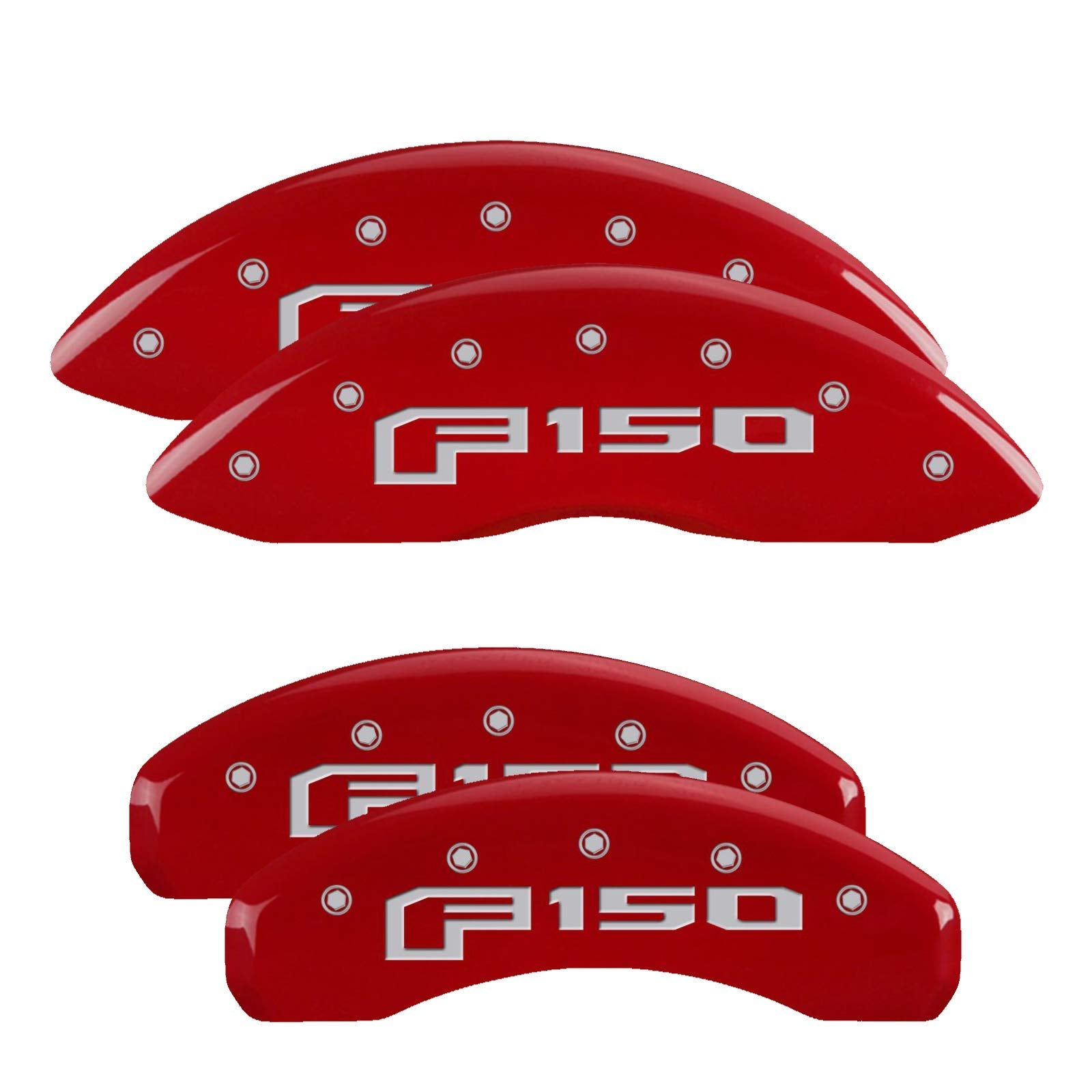 Brake Caliper Covers MGP - 2012-2020 Ford F-150 (Mechanical Parking Brake) Front and Rear Set - F-150 Logo - Red