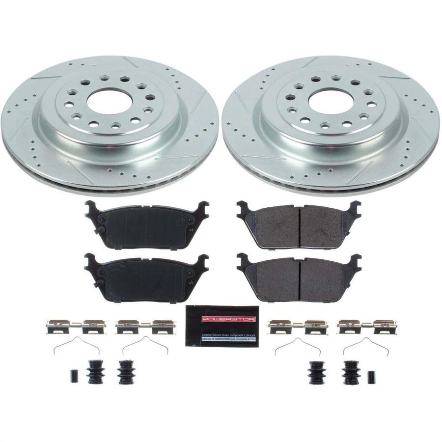Power Stop K8184 Z23 Carbon Fiber Brake Pads Rear with Drilled & Slotted Brake Rotors Kit For Ram 1500 2019-2023 [Model Specific]