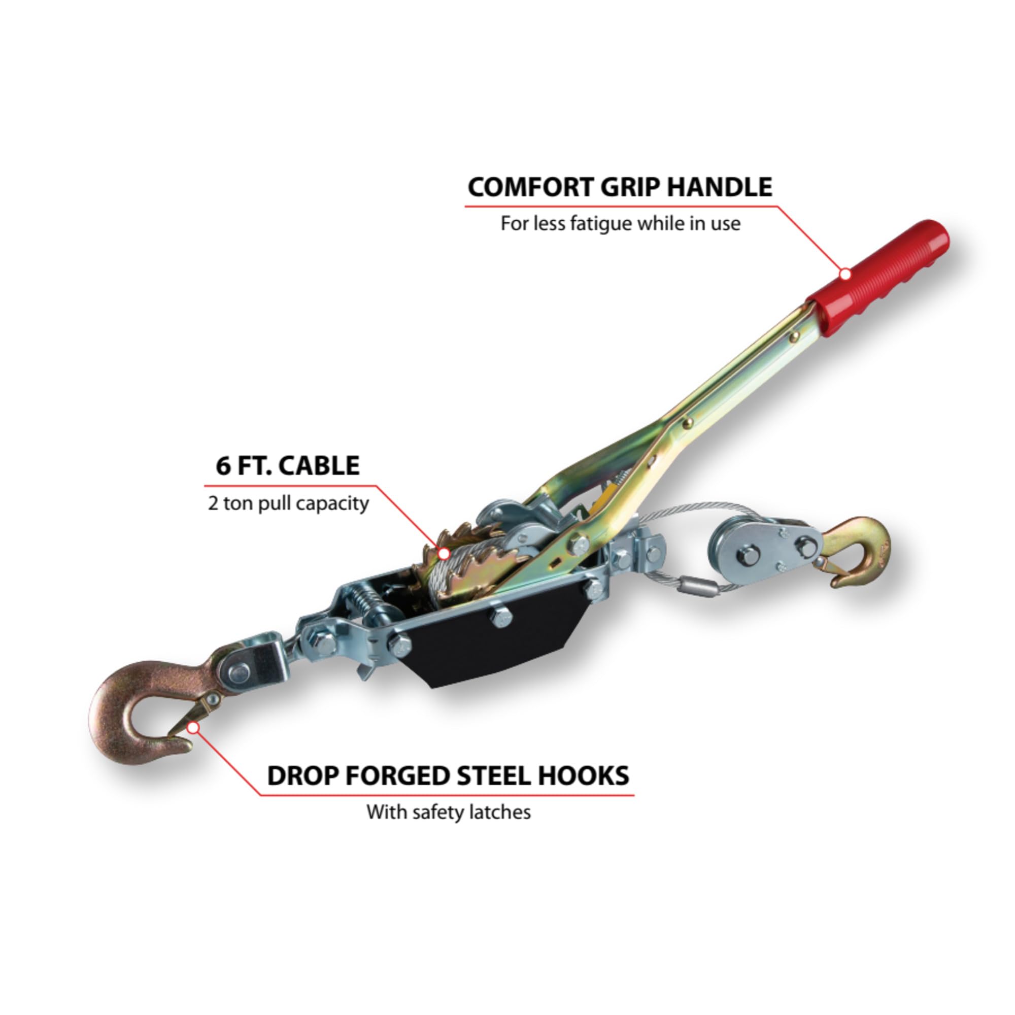 50-100 Performance Tool Dual Gear Power Puller - 2 Ton Capacity Winch With 6' aircraft cable