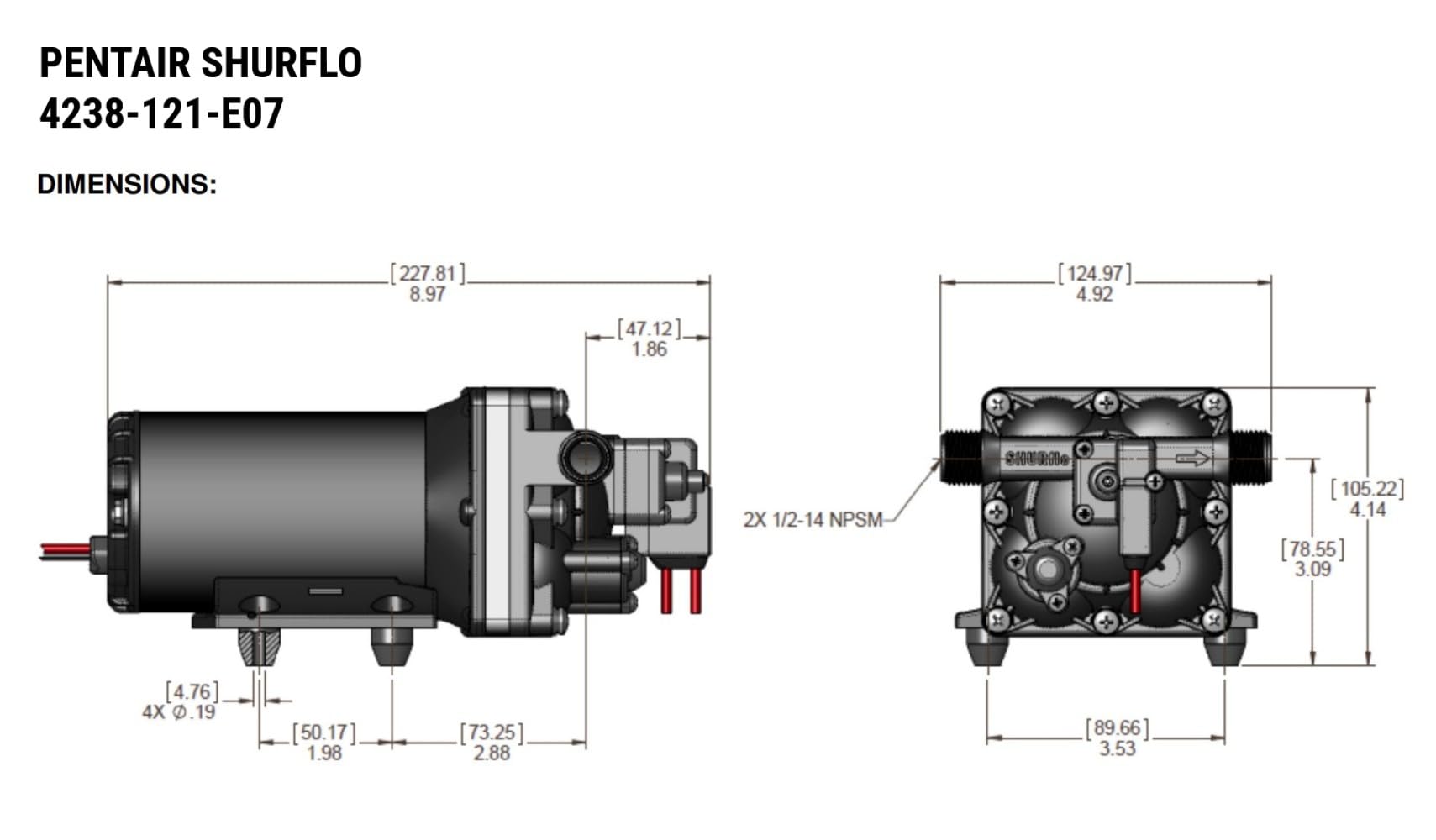 SHURFLO PENTAIR 4238-121-E07 Blaster II Washdown Pump, 12V Marine Diaphragm Pump, 3.5 GPM 45 PSI, Self Priming for Boat Deck RV Fresh Saltwater Cleaning