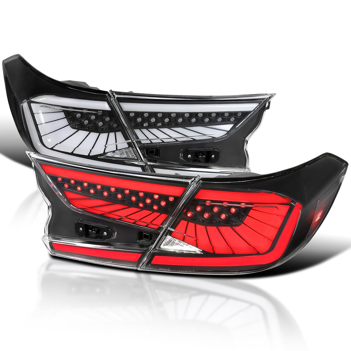 Black LED Sequential Tail Lights SPEC-D TUNING w/White Light Strips and Startup Animation Compatible with 2018-2022 Honda Accord 4Dr Sedan, Left + Right Pair Assembly