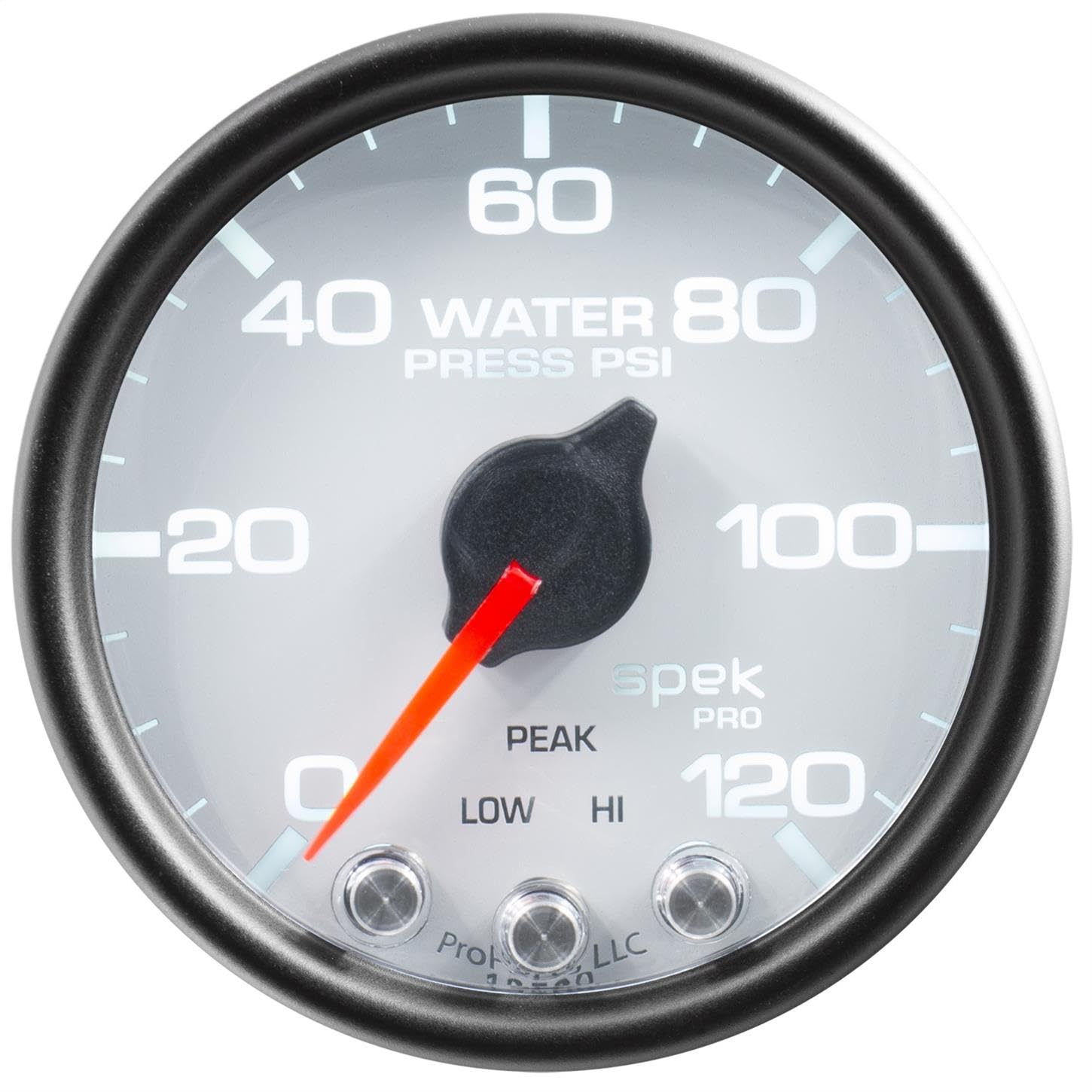 Gauge AutoMeter P34512 Water Press (Spek-Pro 2 1/16", 120Psi, Stepper Motorwith Peak & Warn, Wht/Blk, Spek-Pro)