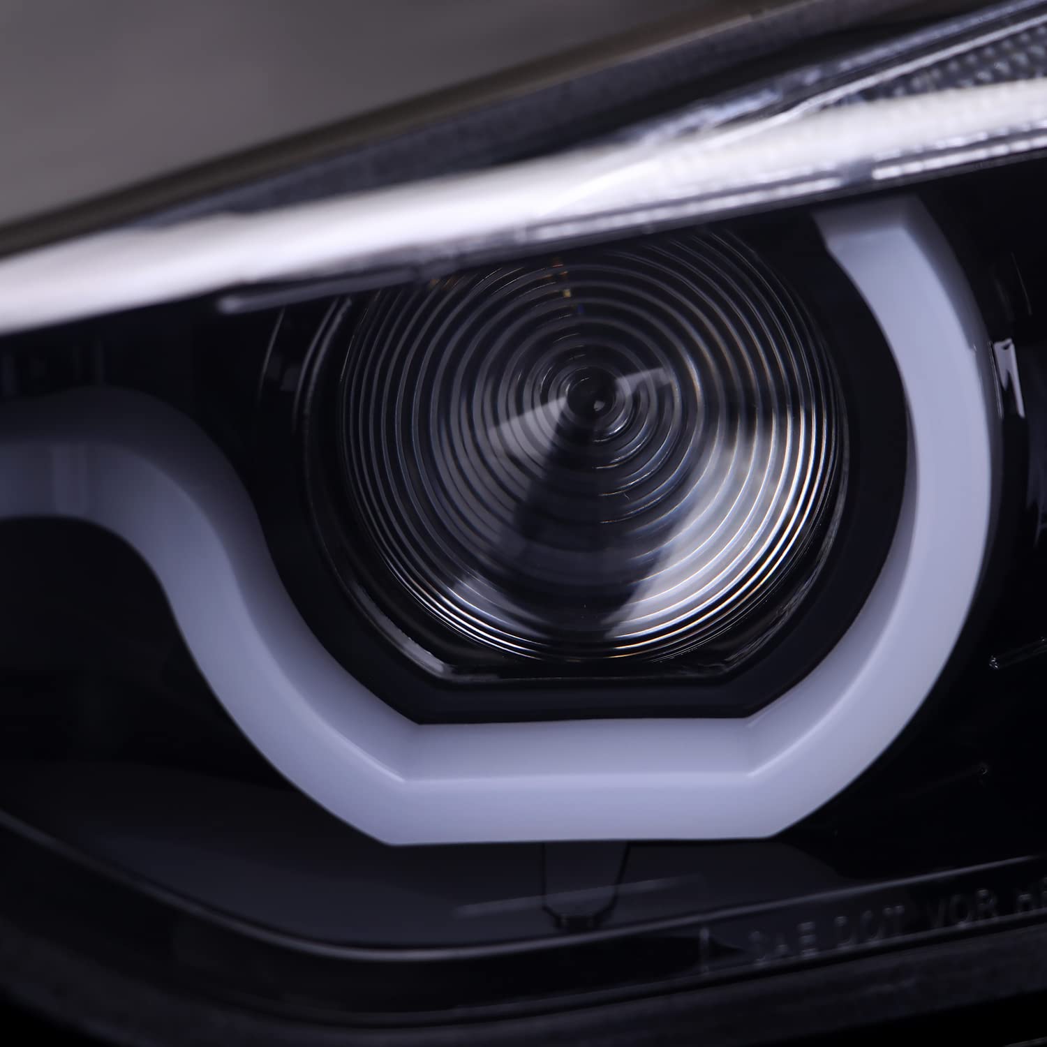 Black Smoke SPEC-D TUNING U-Halo HID Type Projector Headlights w/LED Strip Compatible with 2012-2015 BMW F30 3-Series Sedan, Left + Right Pair Headlamps Assembly